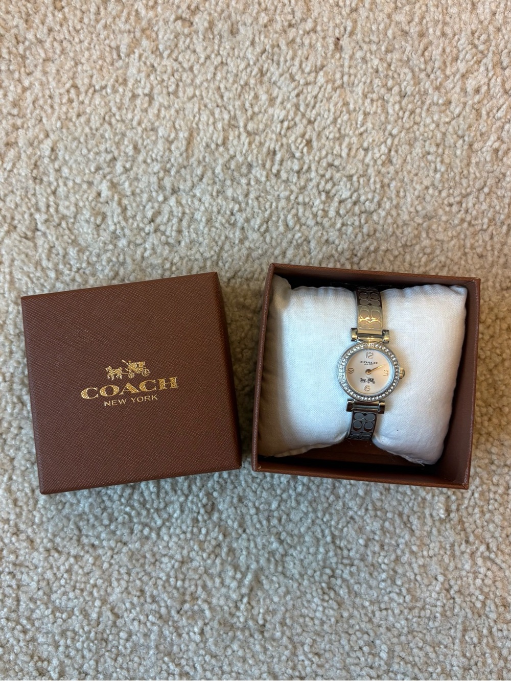 COACH Silver-Tone Crystal Bezel Bracelet Watch